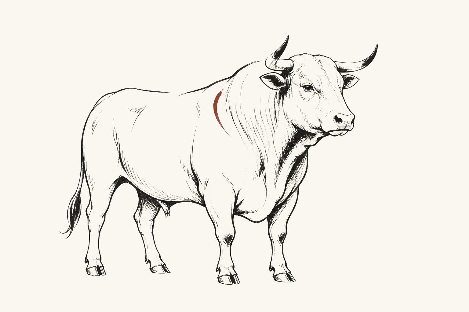 Simple ink drawing of a bull